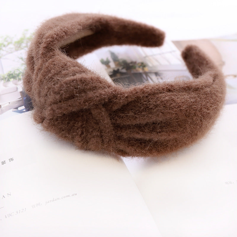 Autumn And Winter Woolen Mink Hair Hoop Knot Headband Hair Clip Girl Street Hair Ornament R86