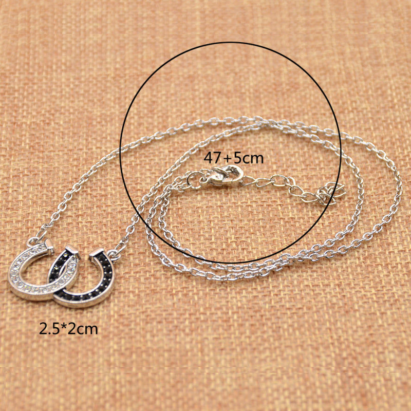 Lucky Horseshoe Pendant Necklace – Rhinestone Double Chain Jewellery