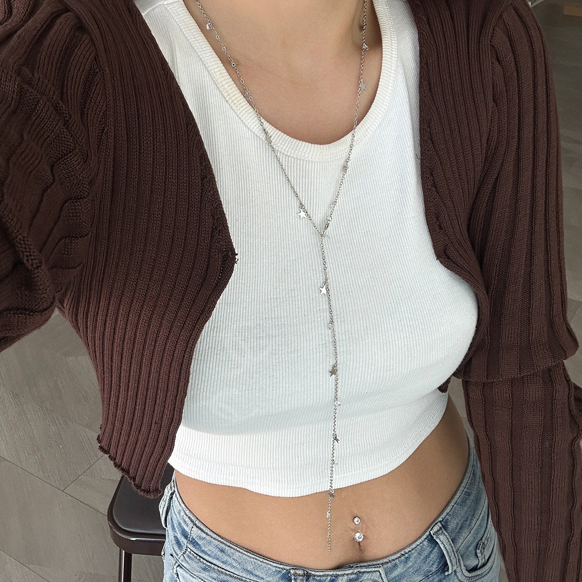 Pentagram Y-Necklace – Crystal Tassel Lock Chain Lariat