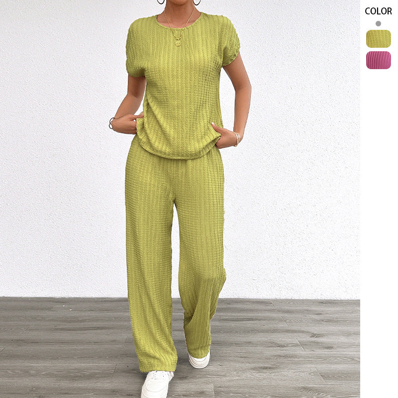 Women's Chiffon Pleated Two-Piece Set – Ribbed Casual Loungewear