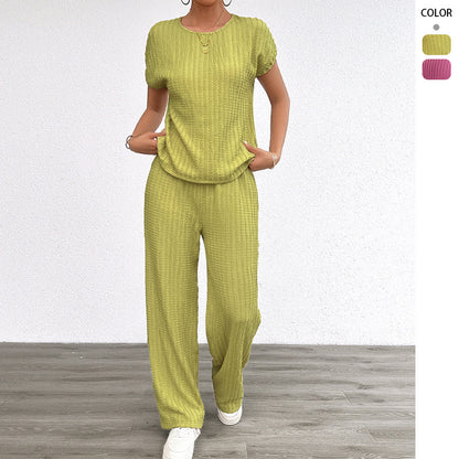 Women's Chiffon Pleated Two-Piece Set – Ribbed Casual Loungewear