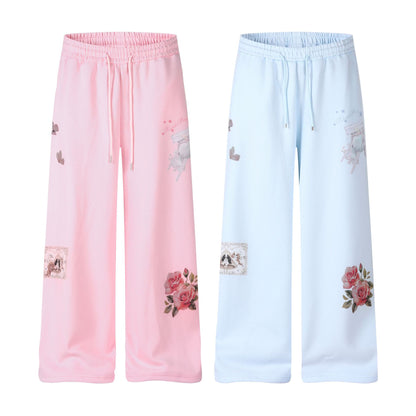 Women's Low Waist Striped Waistband Number Embroidered Flared Sweatpants Casual Slim Fit Sports Pants