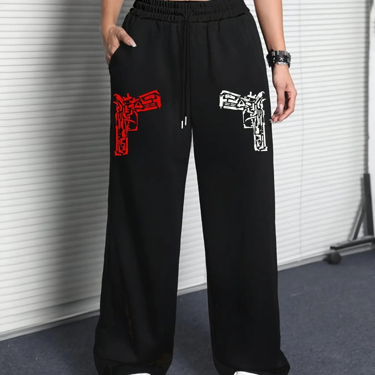 Dark Gothic Skull Print Loose Wide Leg Drawstring Sweatpants