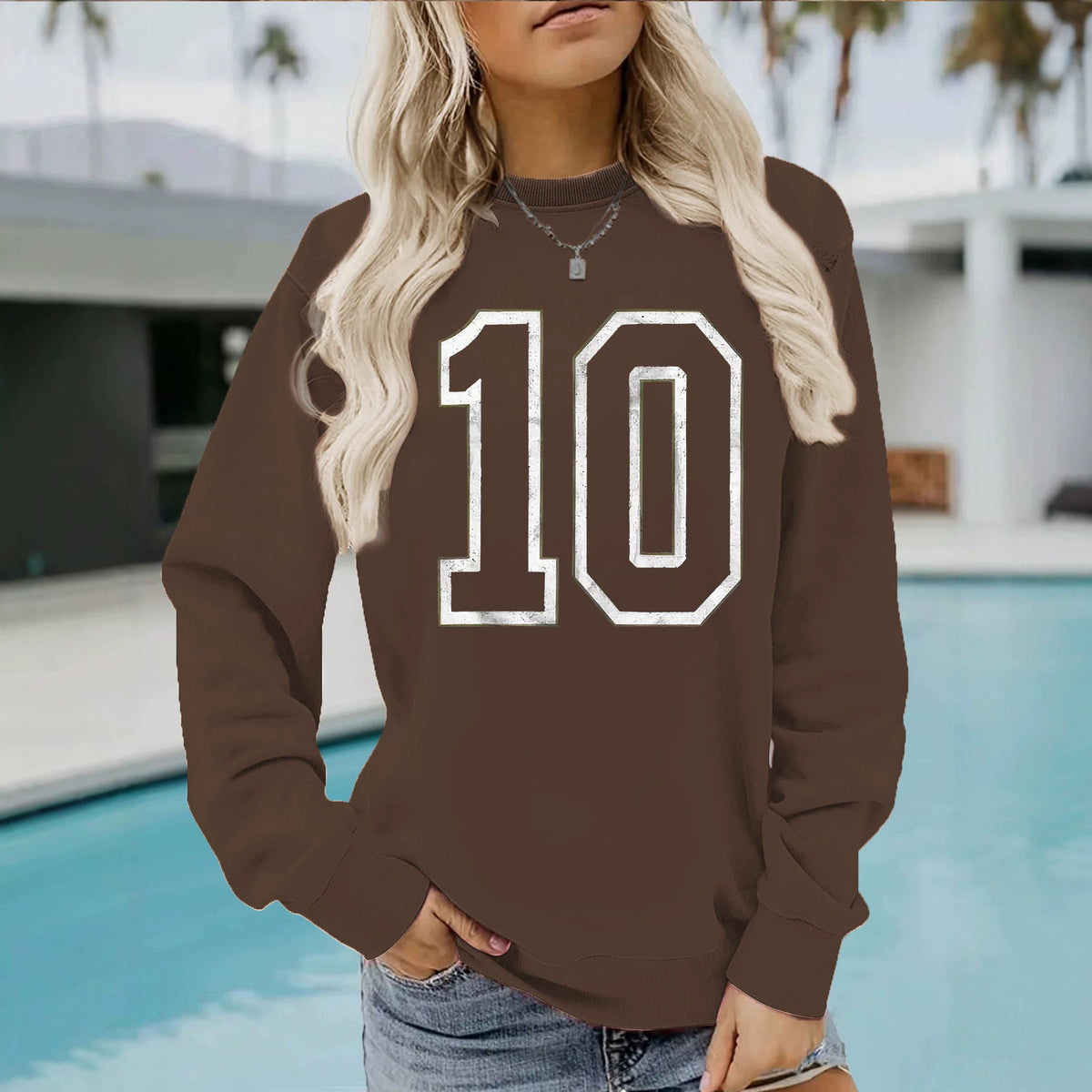 Round neck sweater with letter printed sweatshirt