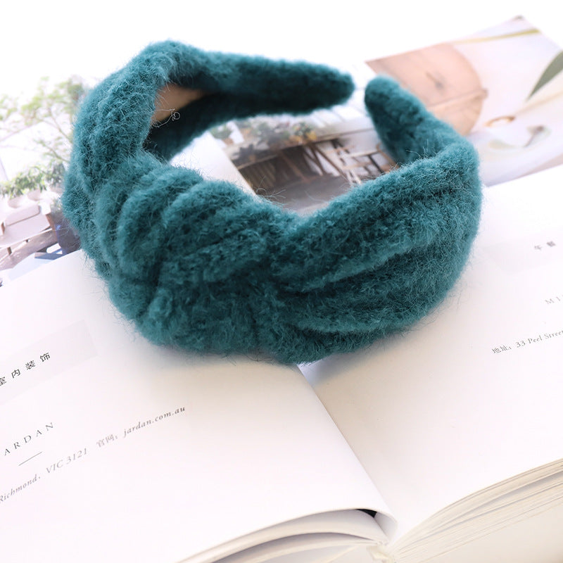 Autumn And Winter Woolen Mink Hair Hoop Knot Headband Hair Clip Girl Street Hair Ornament R86