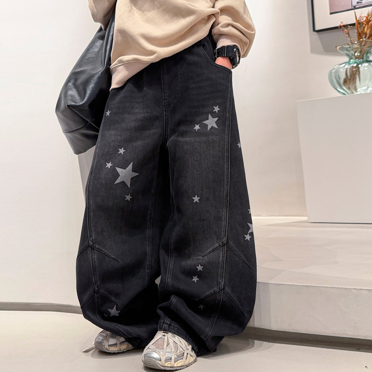 Boys' Casual Straight Leg Denim Pants Spring Autumn Wide Leg Jeans