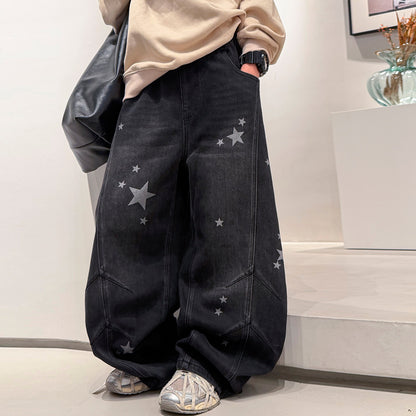 Boys' Casual Straight Leg Denim Pants Spring Autumn Wide Leg Jeans
