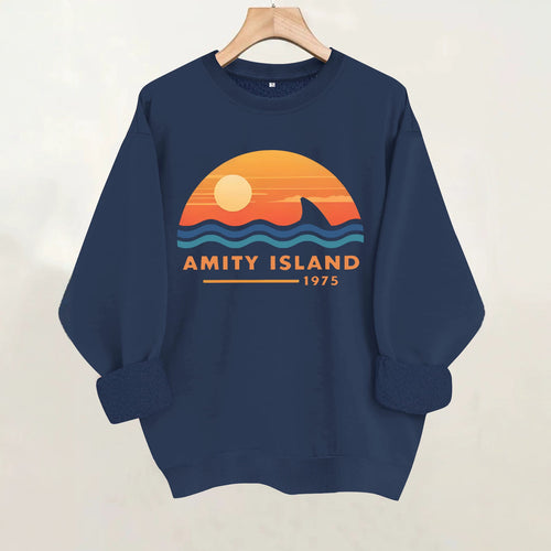 Amity Island Printed Loose Women's Velvet Hoodie
