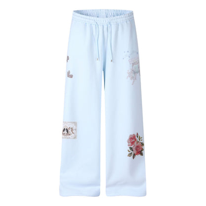 Women's Low Waist Striped Waistband Number Embroidered Flared Sweatpants Casual Slim Fit Sports Pants