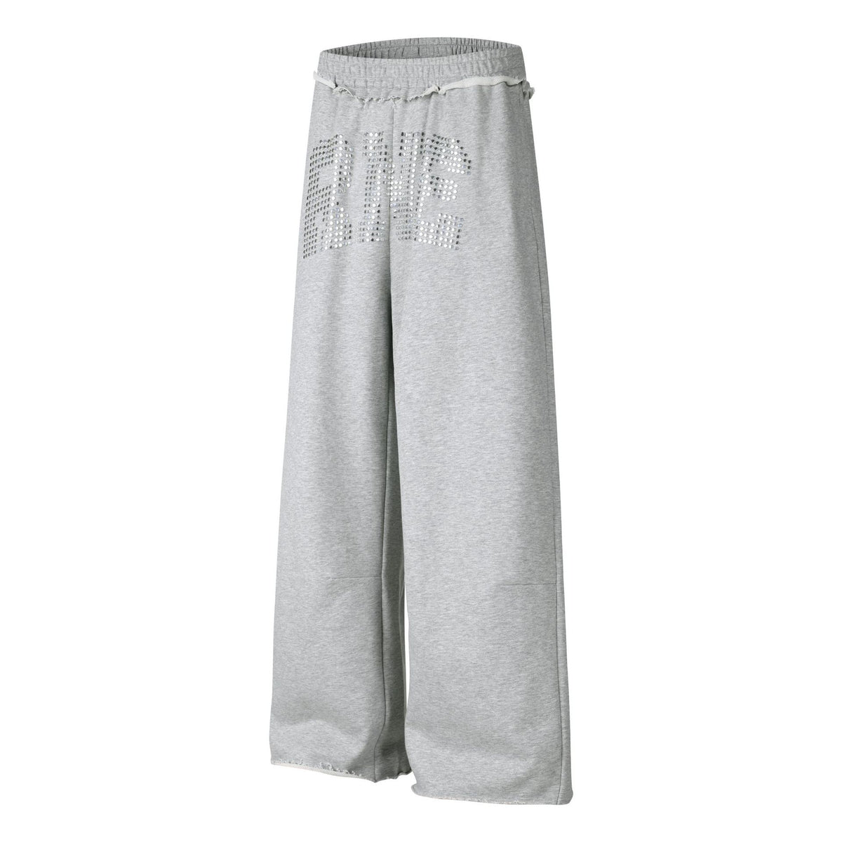 Sweatpants Women Rhinestone Letter Embellished Raw Hem Waistband Loose Drapey Long Pants