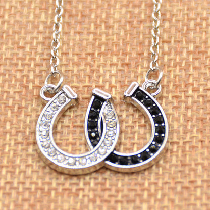 Lucky Horseshoe Pendant Necklace – Rhinestone Double Chain Jewellery