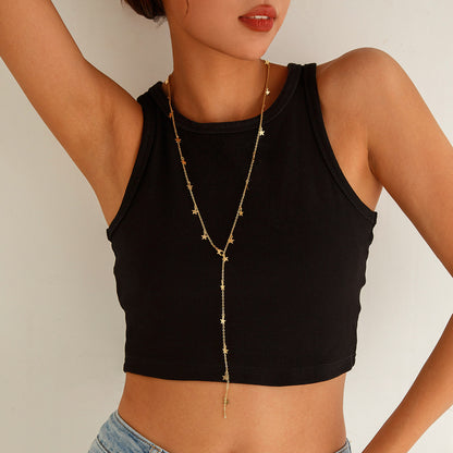 Pentagram Y-Necklace – Crystal Tassel Lock Chain Lariat