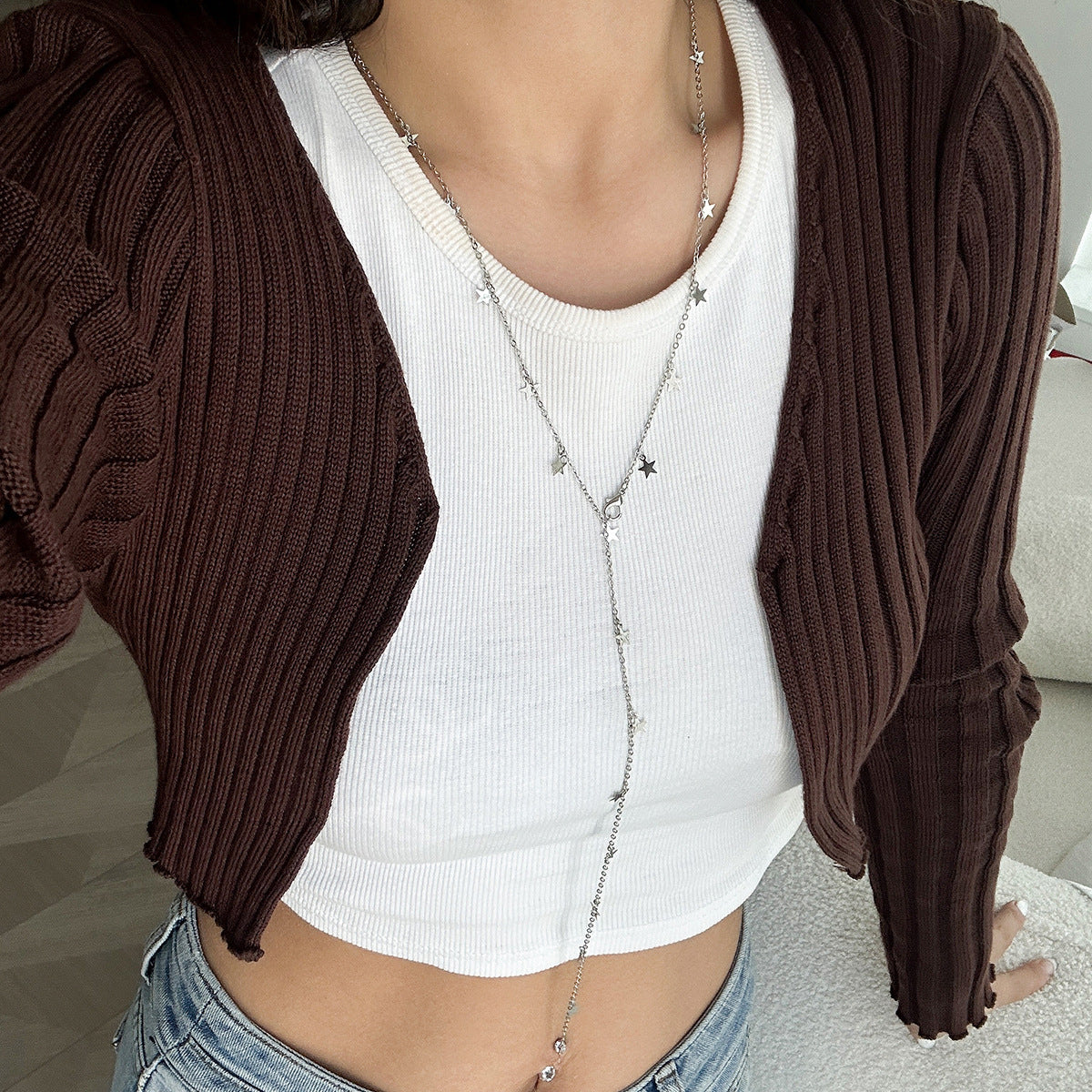 Pentagram Y-Necklace – Crystal Tassel Lock Chain Lariat