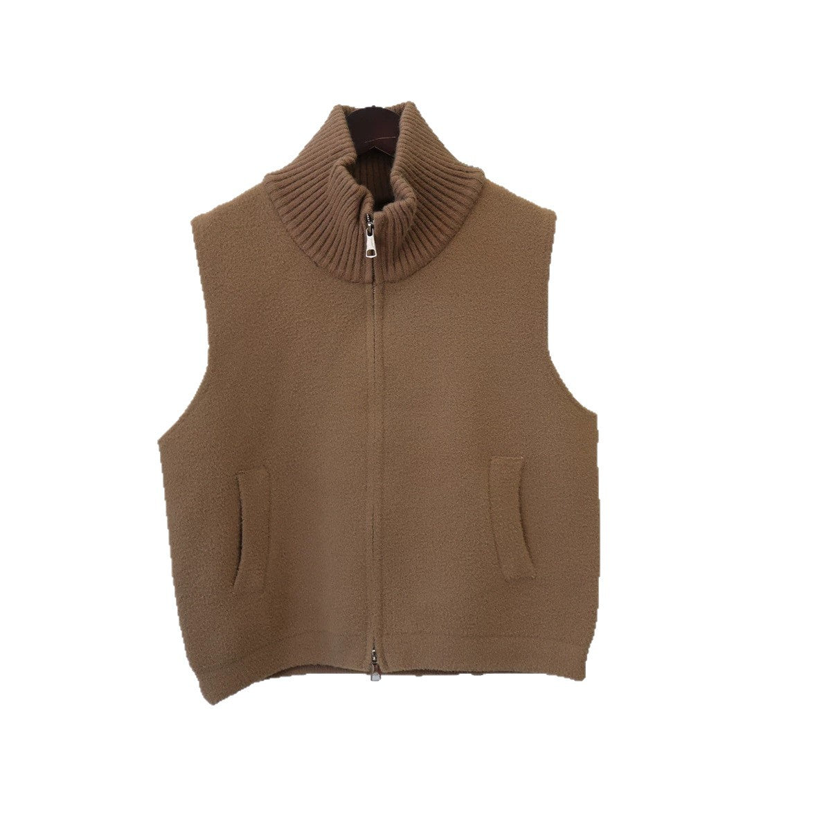 Stand up collar double zipper solid color vest