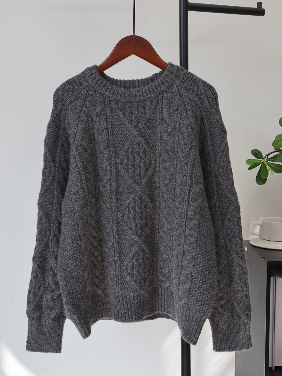 Round neck diamond grid sweater