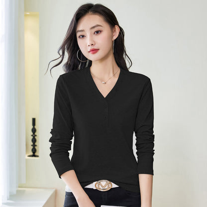 Long sleeved women's V-neck solid color top