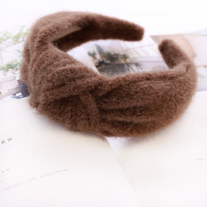 Autumn And Winter Woolen Mink Hair Hoop Knot Headband Hair Clip Girl Street Hair Ornament R86
