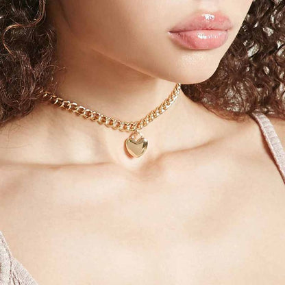 Cute Heart Lock Necklace – Gold & Silver Choker Pendant