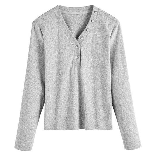 Long sleeved women's V-neck solid color top