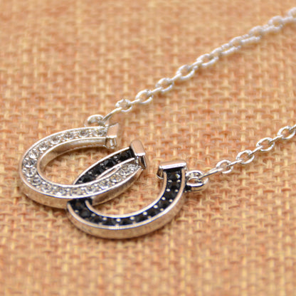 Lucky Horseshoe Pendant Necklace – Rhinestone Double Chain Jewellery