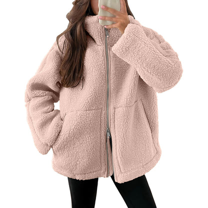 Fleece High Neck Relaxed Fit Women's Coat