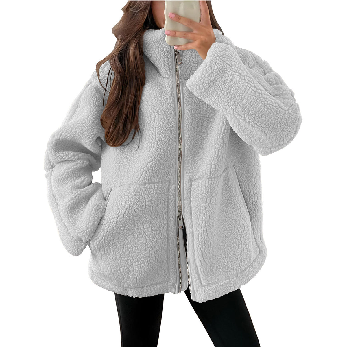 Fleece High Neck Relaxed Fit Women's Coat