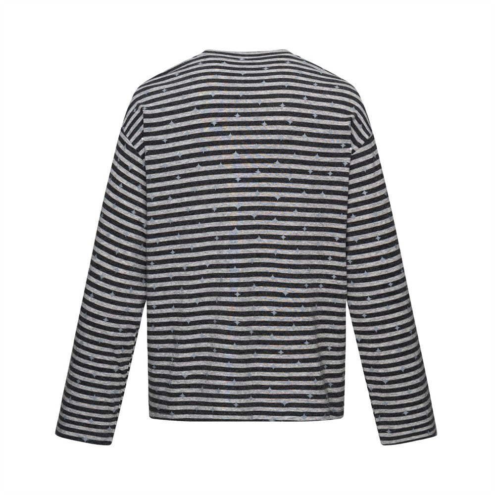 Men's Hip Hop Casual Striped Novelty Print Long Sleeve Crew Neck T-Shirt