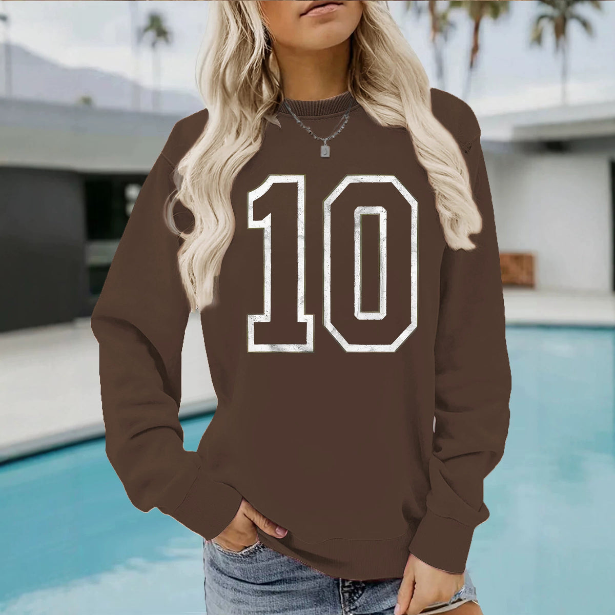 Round neck sweater with letter printed sweatshirt