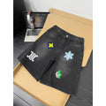 Floral Embroidery Denim Shorts for Men