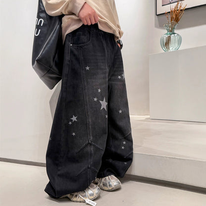 Boys' Casual Straight Leg Denim Pants Spring Autumn Wide Leg Jeans