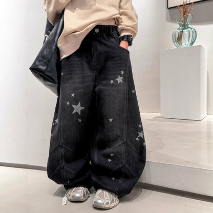 Boys' Casual Straight Leg Denim Pants Spring Autumn Wide Leg Jeans