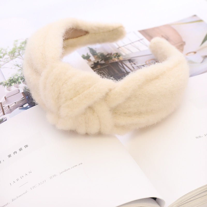 Autumn And Winter Woolen Mink Hair Hoop Knot Headband Hair Clip Girl Street Hair Ornament R86