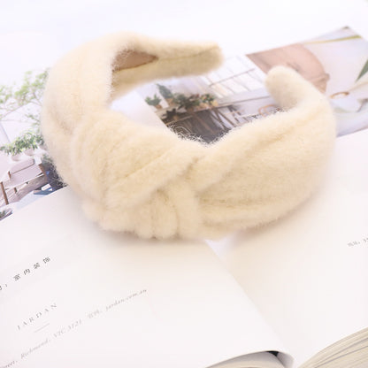Autumn And Winter Woolen Mink Hair Hoop Knot Headband Hair Clip Girl Street Hair Ornament R86