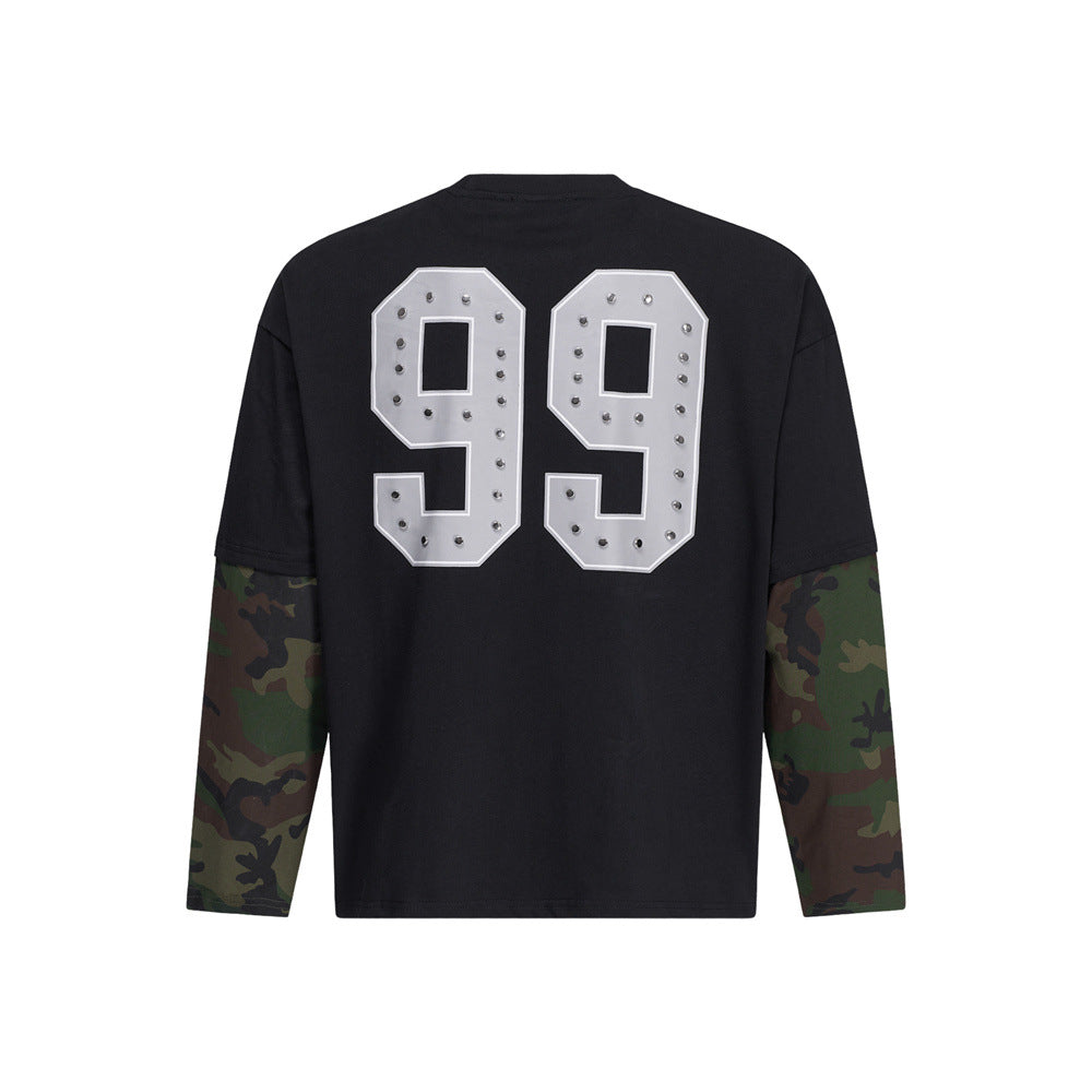 Men's Casual Loose Long Sleeve Camouflage Splicing T-Shirt