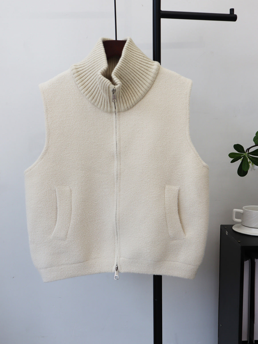 Stand up collar double zipper solid color vest