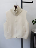 Stand up collar double zipper solid color vest