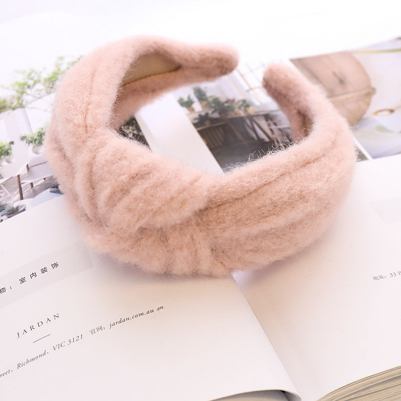 Autumn And Winter Woolen Mink Hair Hoop Knot Headband Hair Clip Girl Street Hair Ornament R86