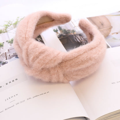 Autumn And Winter Woolen Mink Hair Hoop Knot Headband Hair Clip Girl Street Hair Ornament R86