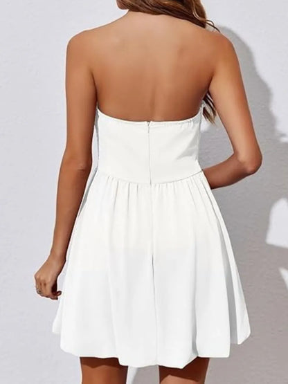 Women's Ruched Tube Mini Dress – Bodycon Going Out Dress