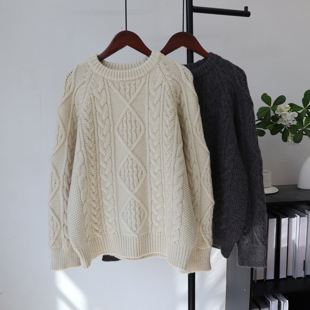 Round neck diamond grid sweater