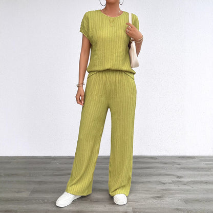 Women's Chiffon Pleated Two-Piece Set – Ribbed Casual Loungewear