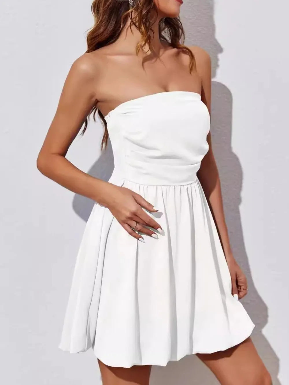 Women's Ruched Tube Mini Dress – Bodycon Going Out Dress