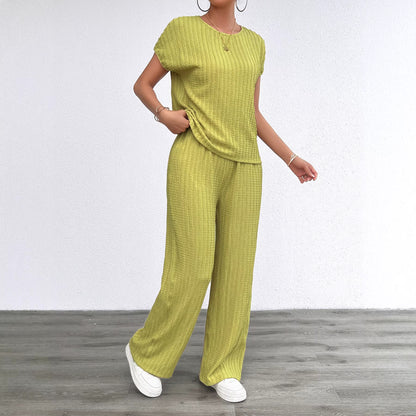 Women's Chiffon Pleated Two-Piece Set – Ribbed Casual Loungewear