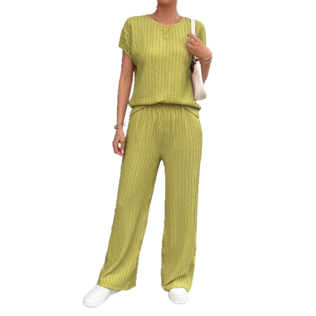 Women's Chiffon Pleated Two-Piece Set – Ribbed Casual Loungewear