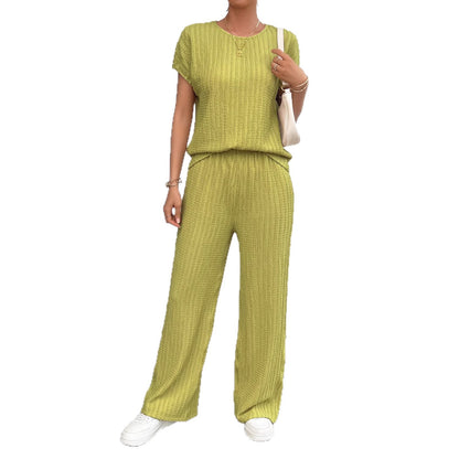 Women's Chiffon Pleated Two-Piece Set – Ribbed Casual Loungewear