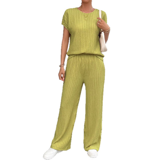 Women's Chiffon Pleated Two-Piece Set – Ribbed Casual Loungewear