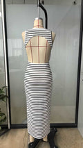 Women's Striped Ribbed Maxi Dress – Knit Side Slit Vacation Dress