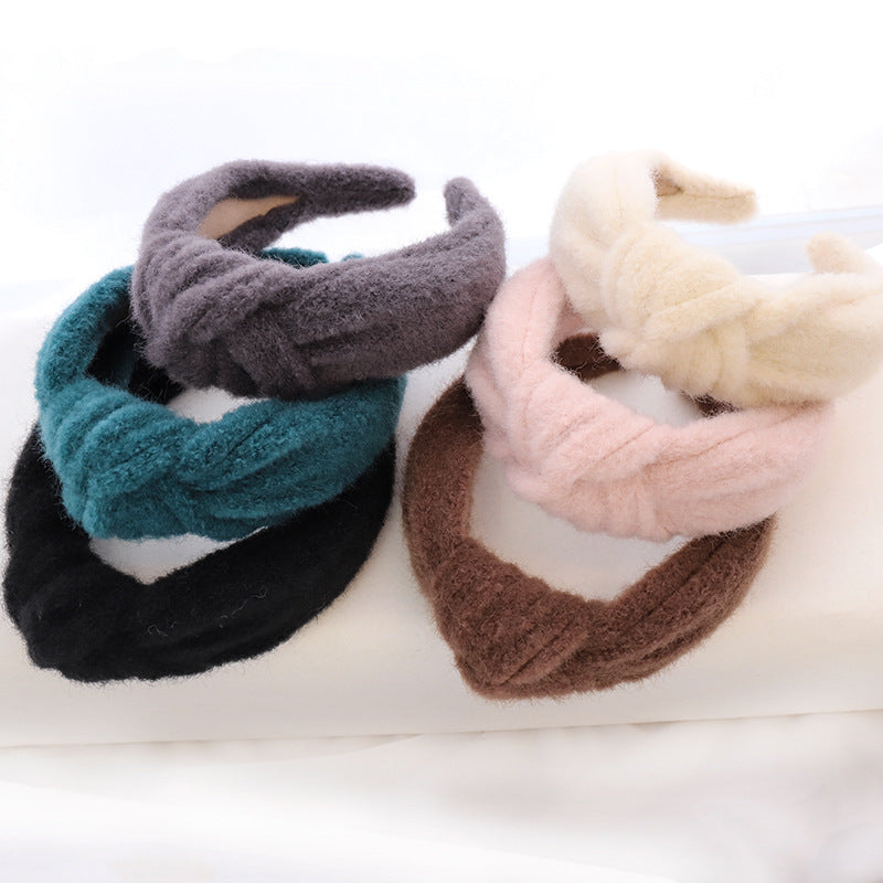 Autumn And Winter Woolen Mink Hair Hoop Knot Headband Hair Clip Girl Street Hair Ornament R86