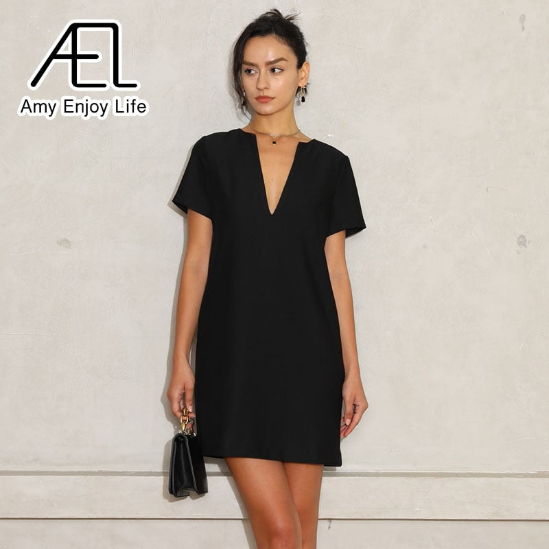 Women's V-Neck Summer Mini Dress – Casual Short Sleeve Sundress