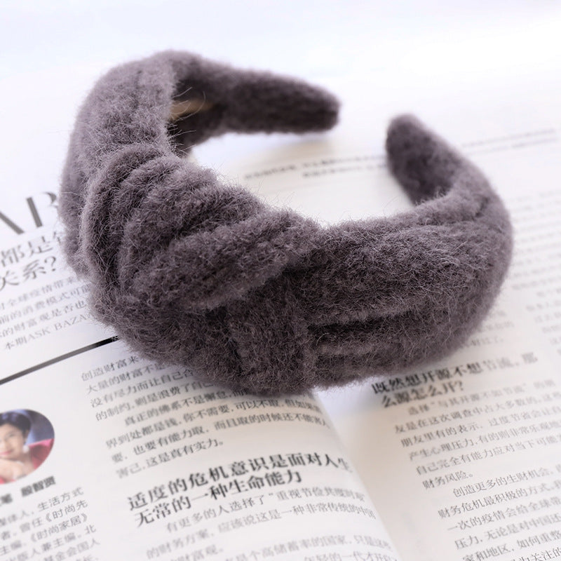 Autumn And Winter Woolen Mink Hair Hoop Knot Headband Hair Clip Girl Street Hair Ornament R86